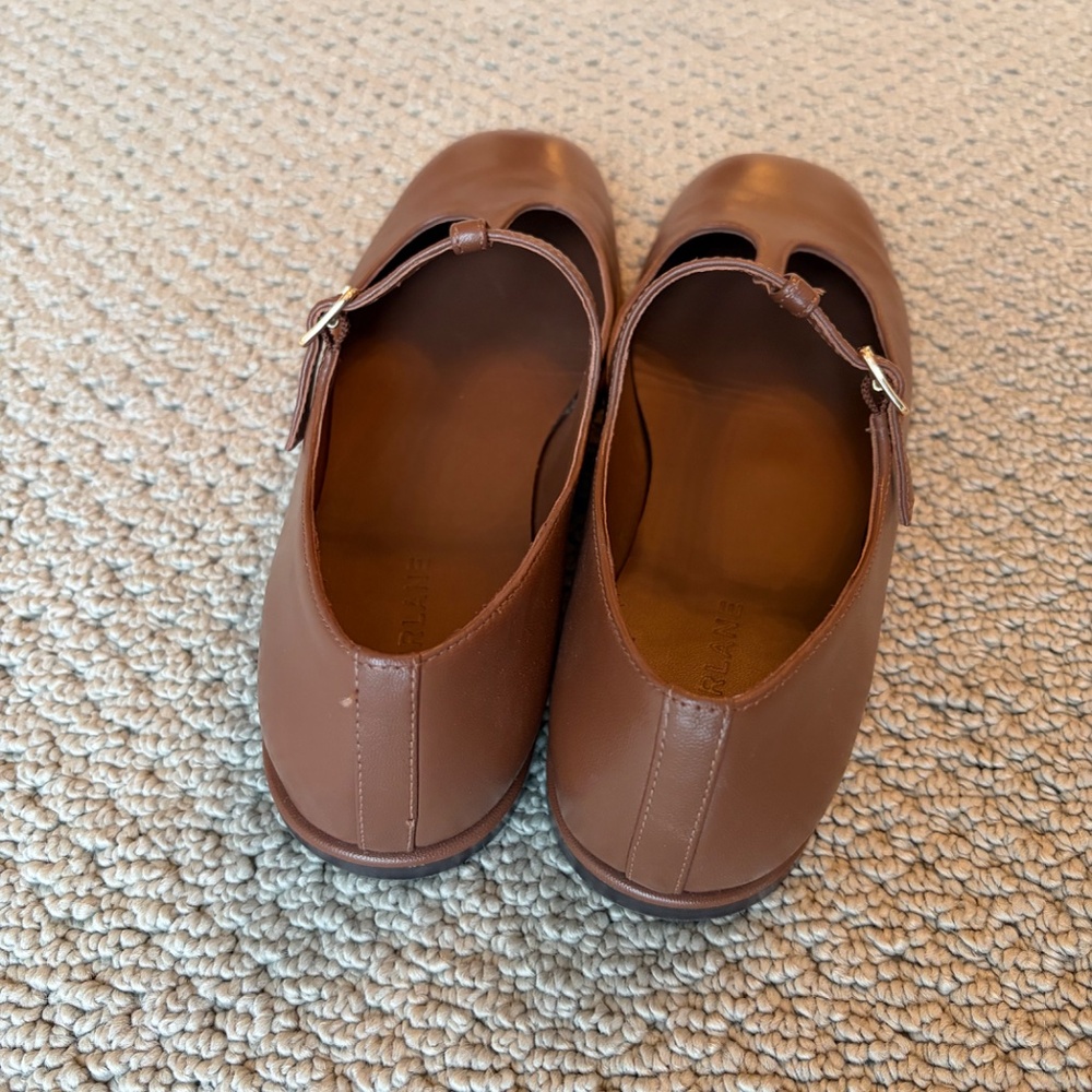 Everlane The Leather T-Strap Flat Rum Brown Leather 8 - Picture 10 of 11